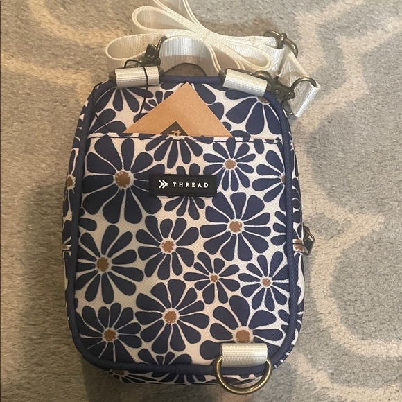 Thread & Supply Handbags - Thread & Supply Navy Floral Crossbody with White Strap